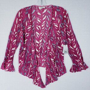 NWT Nic+Zoe ZOZO 4-Way Cardy Linen Blend Cardigan Floral Hand Printed size L
